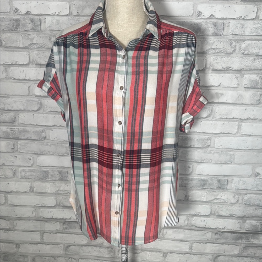 Universal Thread Red and White Button Western Down Plaid Shirt
